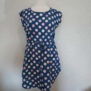 Audrey 3+1 Blue Pink Polka Dot Ladybug Lightweight Short Sleeve Short Dress Sz S